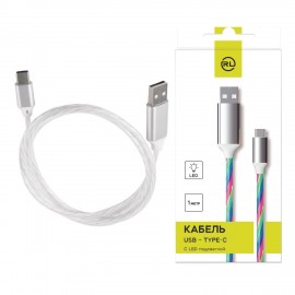 Кабель с LED подсветкой USB 2.0-Type-C, 1 м, RED LINE, белый, УТ000022103