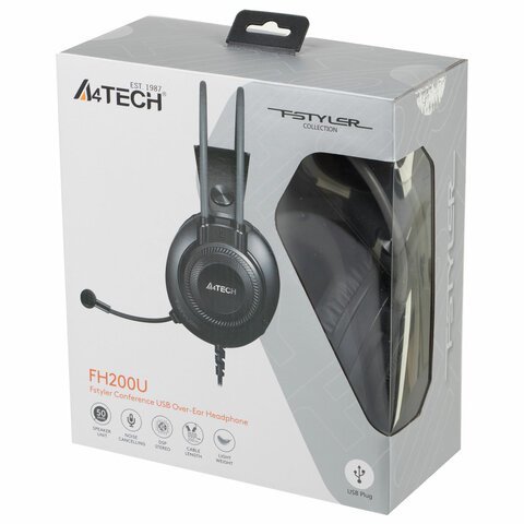 Наушники с микрофоном (гарнитура) A4TECH Fstyler FH200U, проводные, 2 м, USB, серые, 1431333