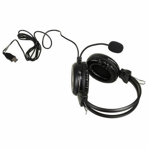 Наушники с микрофоном (гарнитура) A4TECH HU-30, проводные, 2 м, USB, черные, 1379903
