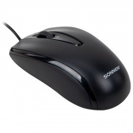 Мышь проводная БЕСШУМНАЯ USB, 1200 dpi, 2 кнопки + колесо-кнопка, SONNEN K520, черная, 513944
