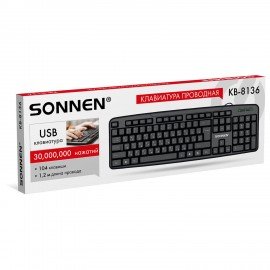 Клавиатура проводная, USB, 104 клавиши, SONNEN KB-8136, черная, 513946