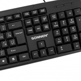 Клавиатура проводная, USB, 104 клавиши, SONNEN KB-8136, черная, 513946