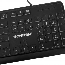 Клавиатура проводная USB, 104 клавиши, LED-подсветка, SONNEN K308, черная, 513947