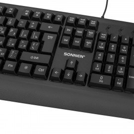 Клавиатура проводная USB, 104 клавиши, LED-подсветка, SONNEN K305, черная, 513948