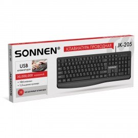Клавиатура проводная бесшумная USB, 104 клавиши, SONNEN JK-205, черная, 513949