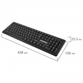 Клавиатура беспроводная бесшумная, USB, 104 клавиши, SONNEN 1065, черная, 513951