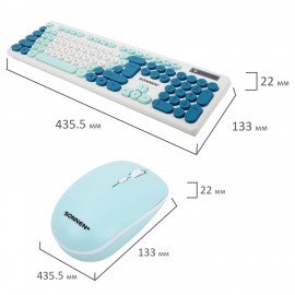 Набор беспроводной: клавиатура 104 клавиши, мышь 4 кнопки, SONNEN K-650, белый/мятный/бирюзовый, 513953