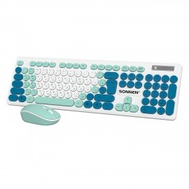 Набор беспроводной: клавиатура 104 клавиши, мышь 4 кнопки, SONNEN K-650, белый/мятный/бирюзовый, 513953
