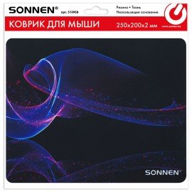 Коврик для мыши SONNEN "NEON WAVE" резина+ткань, 250х200х2мм, 513958