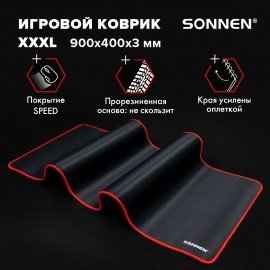 Коврик для мыши и клавиатуры большой SONNEN "BLACK TITAN XXL" 900х400х3мм, черный, 513959