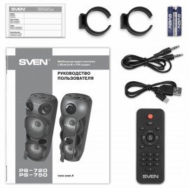 Колонка портативная SVEN PS-750, 80 Вт, TWS, Bluetooth, FM, USB, microSD, LED-дисп, черная, SV-019617