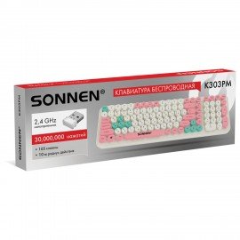 Клавиатура беспроводная USB, 105 клавиш, SONNEN K303PM, слоновая кость/розовый/мятный, 513977