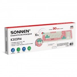 Клавиатура беспроводная USB, 105 клавиш, SONNEN K303PM, слоновая кость/розовый/мятный, 513977