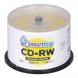 Диски CD-RW SMARTBUY, 700 Мб, 4-12x, Cake Box (упаковка на шпиле), КОМПЛЕКТ 50 шт., SBCD-RW50