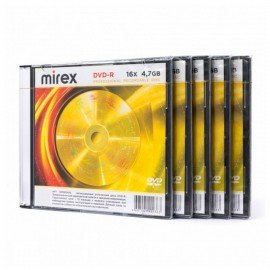 Диски DVD-R MIREX, 4,7 ГБ 16x Slim Case, КОМПЛЕКТ 5 шт, UL130003A1F