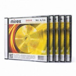 Диски DVD-R MIREX, 4,7 ГБ 16x Slim Case, КОМПЛЕКТ 5 шт, UL130003A1F