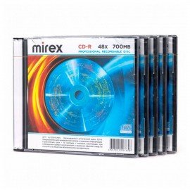 Диски CD-R MIREX, 700 Мб 48x Slim Case, КОМПЛЕКТ 5 шт, UL120051A8F