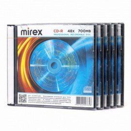 Диски CD-R MIREX, 700 Мб 48x Slim Case, КОМПЛЕКТ 5 шт, UL120051A8F