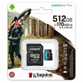 Карта памяти microSDXC 512 GB KINGSTON Canvas Go Plus, UHS-I U1, 170 Мб/с (class 10), с адаптером, SDCG3/512Gb