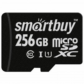 Карта памяти microSDXC 256 GB SMARTBUY, UHS-I, 90 Мб/сек (class 10), с адаптером, SB256GBSDCL10-01