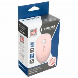 Мышь беспроводная GEMBIRD MUSW-390, 3 кнопки + 1 колесо-кнопка, оптическая, розовая