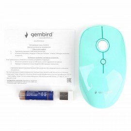 Мышь беспроводная GEMBIRD MUSW-395, 3 кнопки + 1 колесо-кнопка, оптическая, бирюзовая