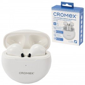 Наушники беспроводные TWS вкладыши с микрофоном, CROMEX EP-T28W, bluetooth 5.4, белые, 514121