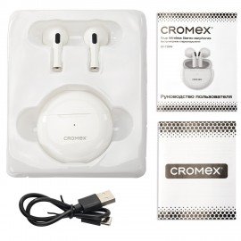 Наушники беспроводные TWS вкладыши с микрофоном, CROMEX EP-T28W, bluetooth 5.4, белые, 514121