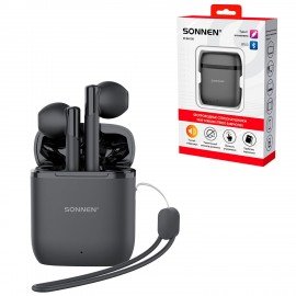 Наушники беспроводные TWS вкладыши с микрофоном, SONNEN EP-BH10B, bluetooth 5.3, черные, 514122