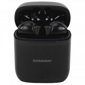 Наушники беспроводные TWS вкладыши с микрофоном, SONNEN EP-BH10B, bluetooth 5.3, черные, 514122
