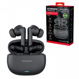 Наушники беспроводные TWS внутриканальные, гибридное шумоподавление ANC+ENC, SONNEN PREMIUM EP-BH33B, bluetooth 5.3, черные, 514123