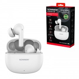 Наушники беспроводные TWS внутриканальные, гибридное шумоподавление ANC+ENC, SONNEN PREMIUM EP-BH34W, bluetooth 5.3, белые, 514124