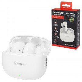 Наушники беспроводные TWS внутриканальные, гибридное шумоподавление ANC+ENC, SONNEN PREMIUM EP-BH34W, bluetooth 5.3, белые, 514124