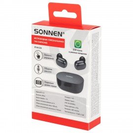 Наушники беспроводные TWS внутриканальные с микрофоном, SONNEN EP-BH25B, bluetooth 5.3, черные, 514125