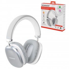 Наушники беспроводные накладные полноразмерные раздвижные мультирежимные, SONNEN HP-B12S, BT 5.1, серебристые, 514127