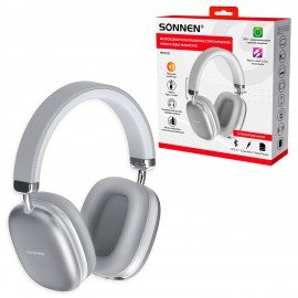Наушники беспроводные накладные полноразмерные раздвижные мультирежимные, SONNEN HP-B12S, BT 5.1, серебристые, 514127
