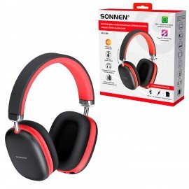 Наушники беспроводные накладные полноразмерные раздвижные мультирежимные, SONNEN HP-B12BR, BT 5.4, черный/коралл, 514128