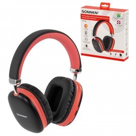 Наушники беспроводные накладные полноразмерные раздвижные мультирежимные, SONNEN HP-B12BR, BT 5.4, черный/коралл, 514128