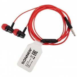 Наушники проводные внутриканальные с микрофоном SONNEN EP-H47RB, 1,1 м, красные/черные, 514129