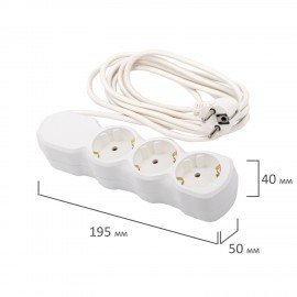 Удлинитель У10-003 3 розетки, с заземлением, 10 А, 3 м, белый, 6696