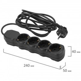 Удлинитель У10-004 4 розетки, с заземлением, 10 А, 3 м, черный, 6882