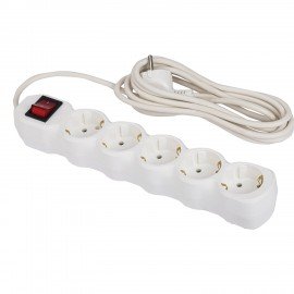 Сетевой фильтр СУ10-005 5 розеток, с заземлением, выключатель, 16 А, 3 м, белый, 7044