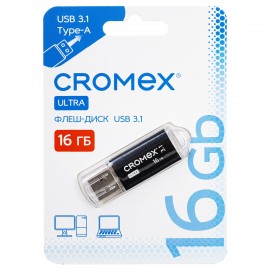 Флеш-диск 16GB CROMEX Ultra USB 3.1, металлический корпус, черный, 514162