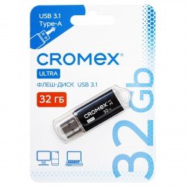 Флеш-диск 32GB CROMEX Ultra USB 3.1, металлический корпус, черный, 514163
