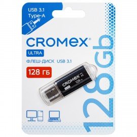 Флеш-диск 128GB CROMEX Ultra USB 3.1, металлический корпус, черный, 514165