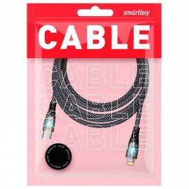 Кабель TypeC-Lightning, 1 м, 3 А, SMARTBUY, для быстрой зарядки и передачи данных, черный 18041, PDTRANSP-BLACK
