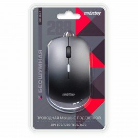 Мышь проводная бесшумная SMARTBUY 288-K, USB, 2 кнопки+1 колесо, оптическая, черная 0, SBM-288-K