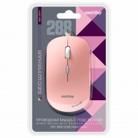 Мышь проводная бесшумная SMARTBUY SBM-288-P, USB, 3 кнопки + 1 колесо, оптическая, розовая, 06833