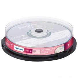 Диски DVD-R PHILIPS, 4,7 Гб 16x Cake Box (упаковка на шпиле), КОМПЛЕКТ 10 шт, DM4S6B10F/97