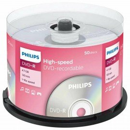 Диски DVD-R PHILIPS, 4,7 Гб 16x Cake Box (упаковка на шпиле), КОМПЛЕКТ 50 шт, DM4S6B50F/97